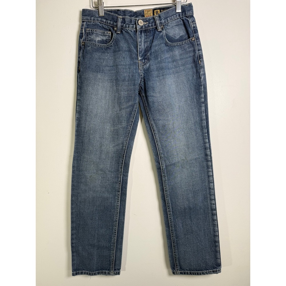 Tokyo Five Jeans Bravery Straight Leg Mens 28 Medium Wash Blue Embroidered Y2K